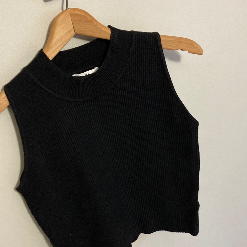 H Halston Heritage Black Ribbed Tank Top, Sleeveless Shirt, Size Large - Picture 5 of 9